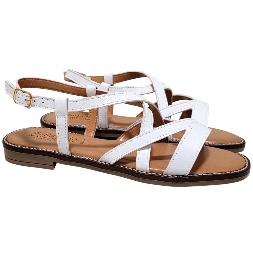 Bella Vita Women Tya-Italy Slingback Strappy Sandals Size US 8WW White Leather
